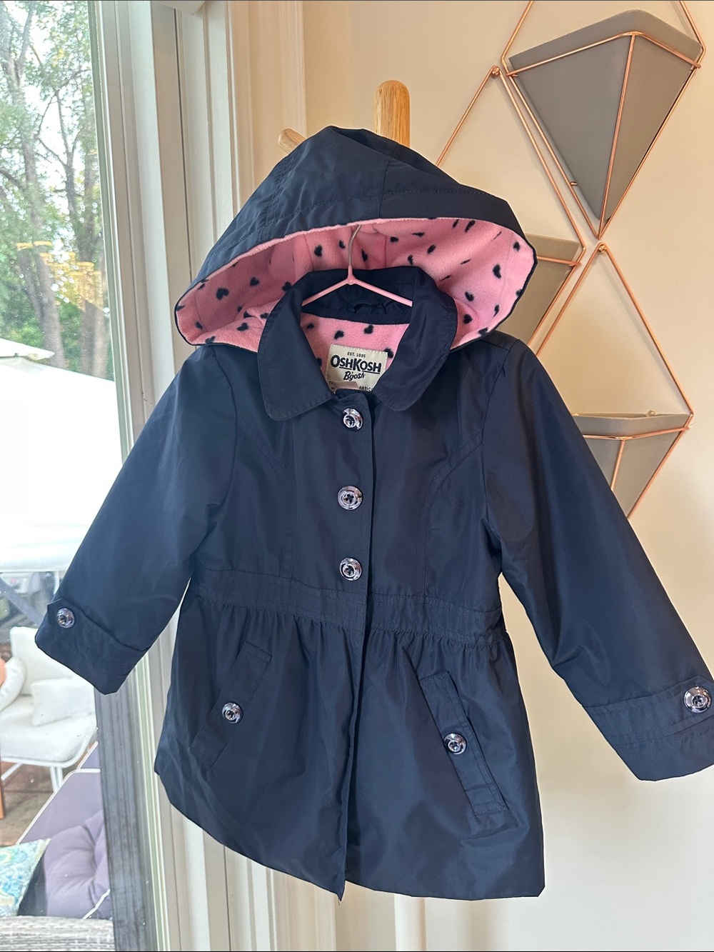 OshKosh B'gosh Navy Girls' Fall Utility Coat Jacket Pink Fleece Lined Hooded 3T